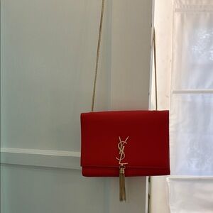 Yves Saint Laurent Red Crossbody Bag with Gold Logo